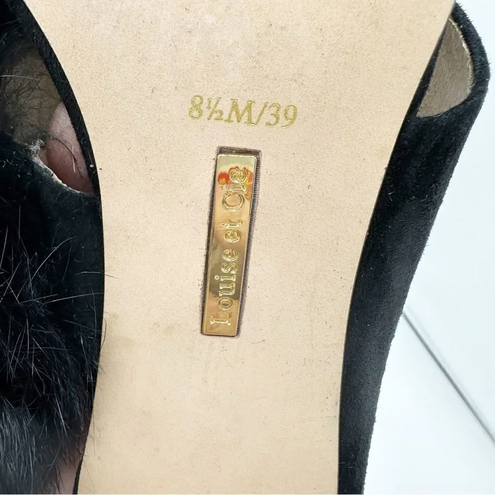 Louise Et Cie Halloway Rabbit Fur Stiletto Heel Mule Sandals Black Size 8.5‎